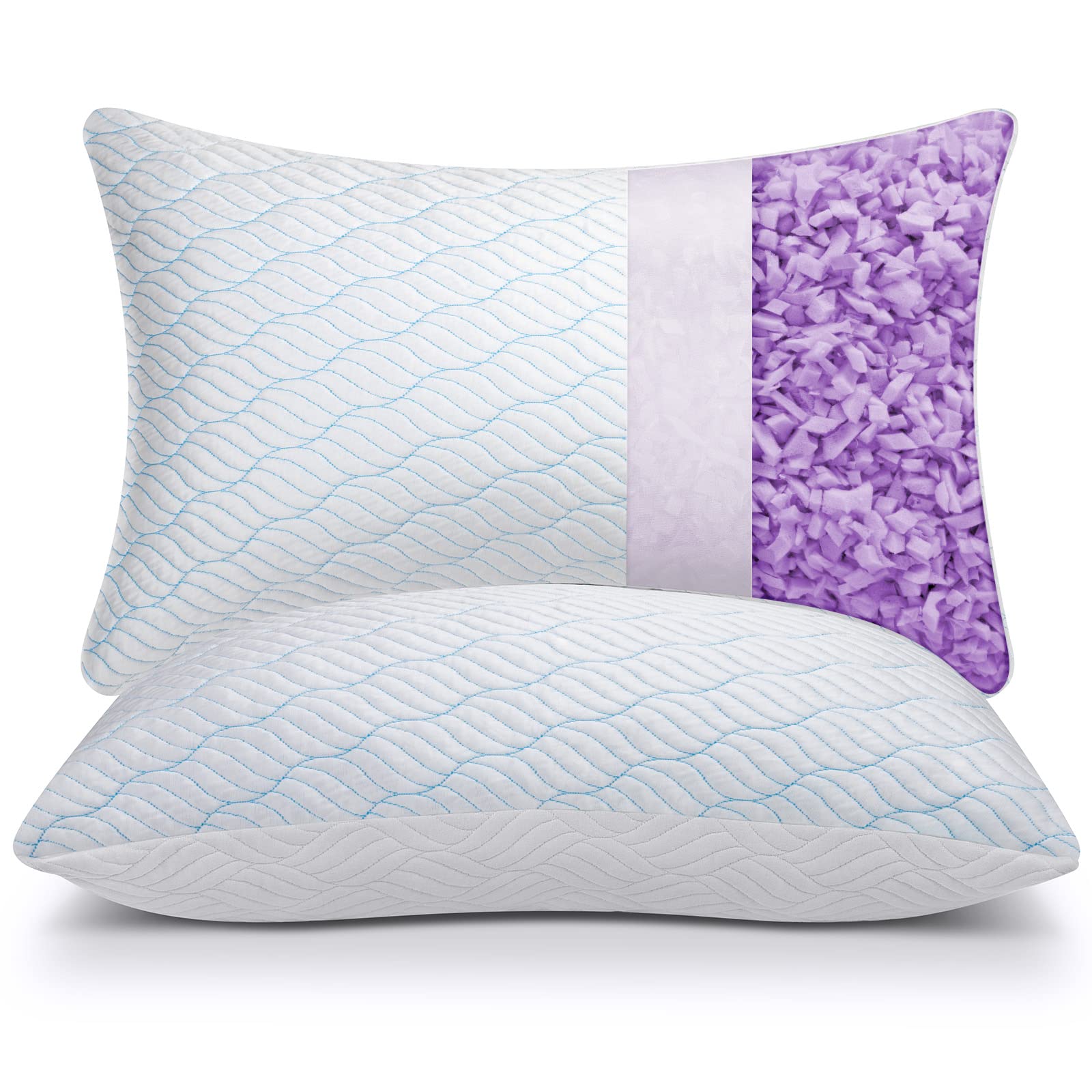 Wishsmile Cooling Shredded Memory Foam Pillows For Sleeping Cool Cold Pillow Queen Size Set Of 2 With Zipper, Adjustable Firmnes